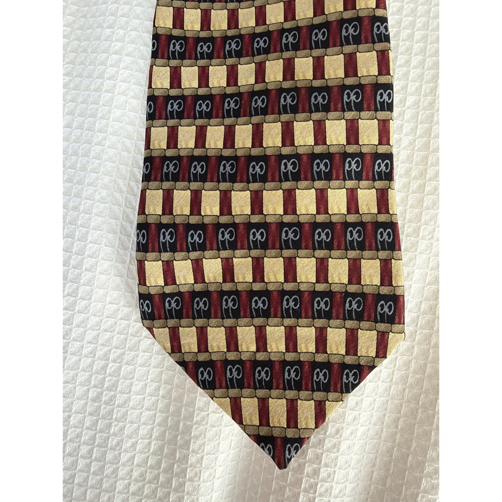 J Garcia Mens Silk Necktie Burgundy Gold Abstract Geometric Jerry Garcia Tie